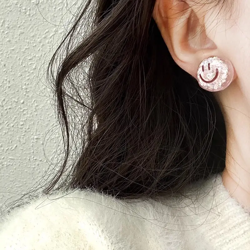 925 Silver Smiley Stud Earrings for Girls - Image 2