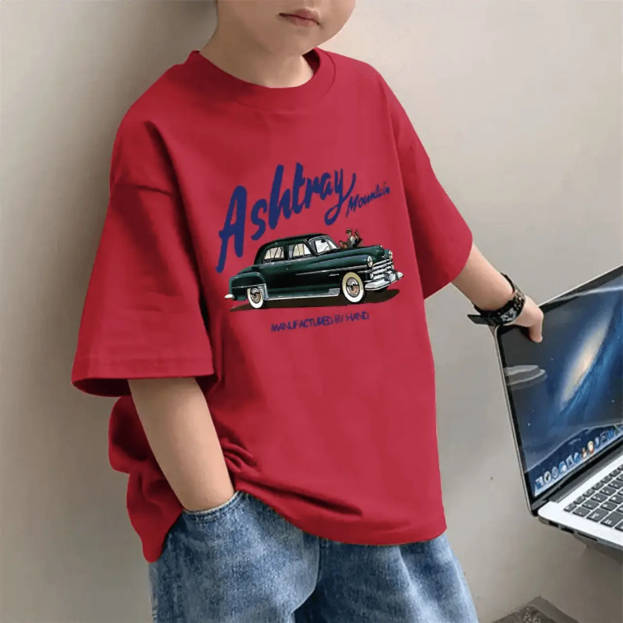 Children's Red Topmind Graphic T-Shirt Summer Wear