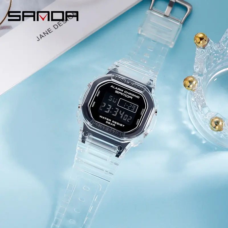 Sanda Gold Digital Alarm Watch for Men Women Waterproof Sports Wear