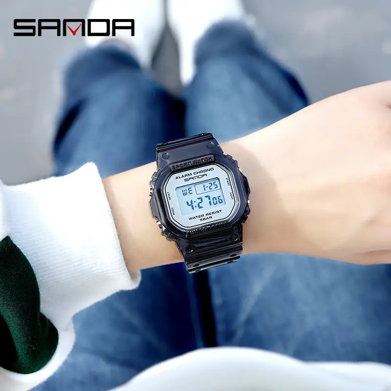 Sanda Gold Digital Alarm Watch for Men Women Waterproof Sports Wear