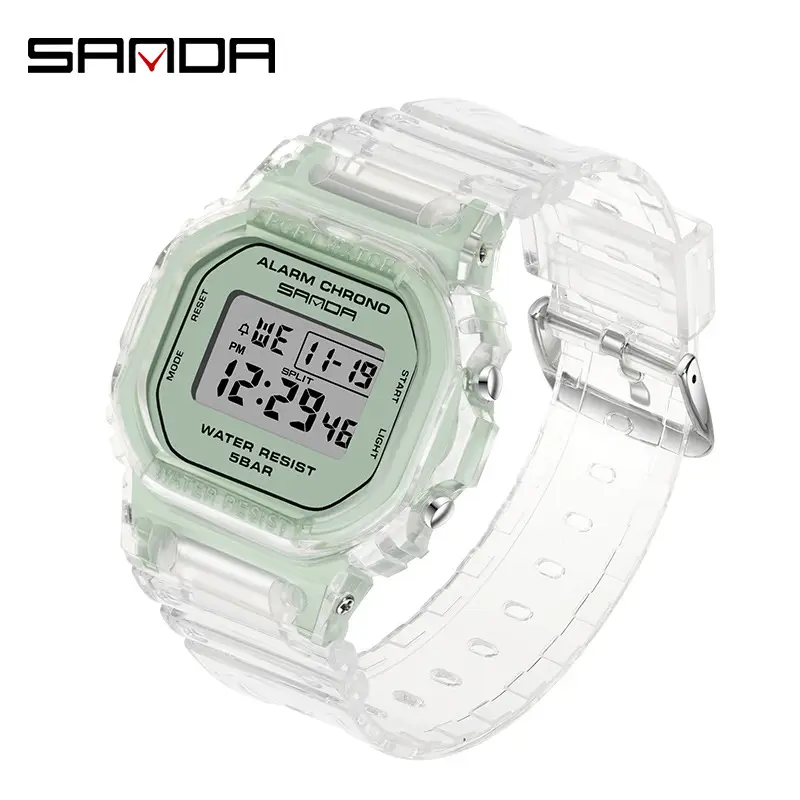 Sanda Gold Digital Alarm Watch for Men Women Waterproof Sports Wear