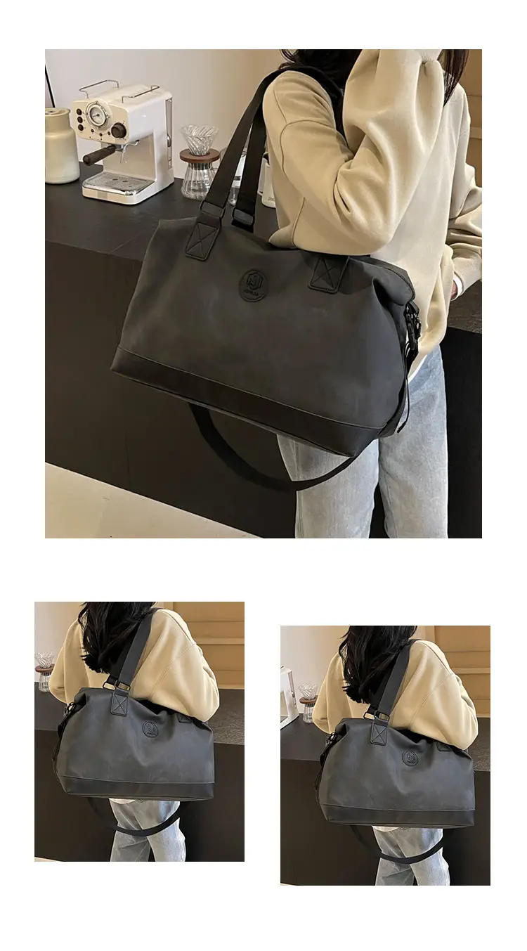 Trendy White Logo Print Travel Bag with Dry Wet Separation — feature 13