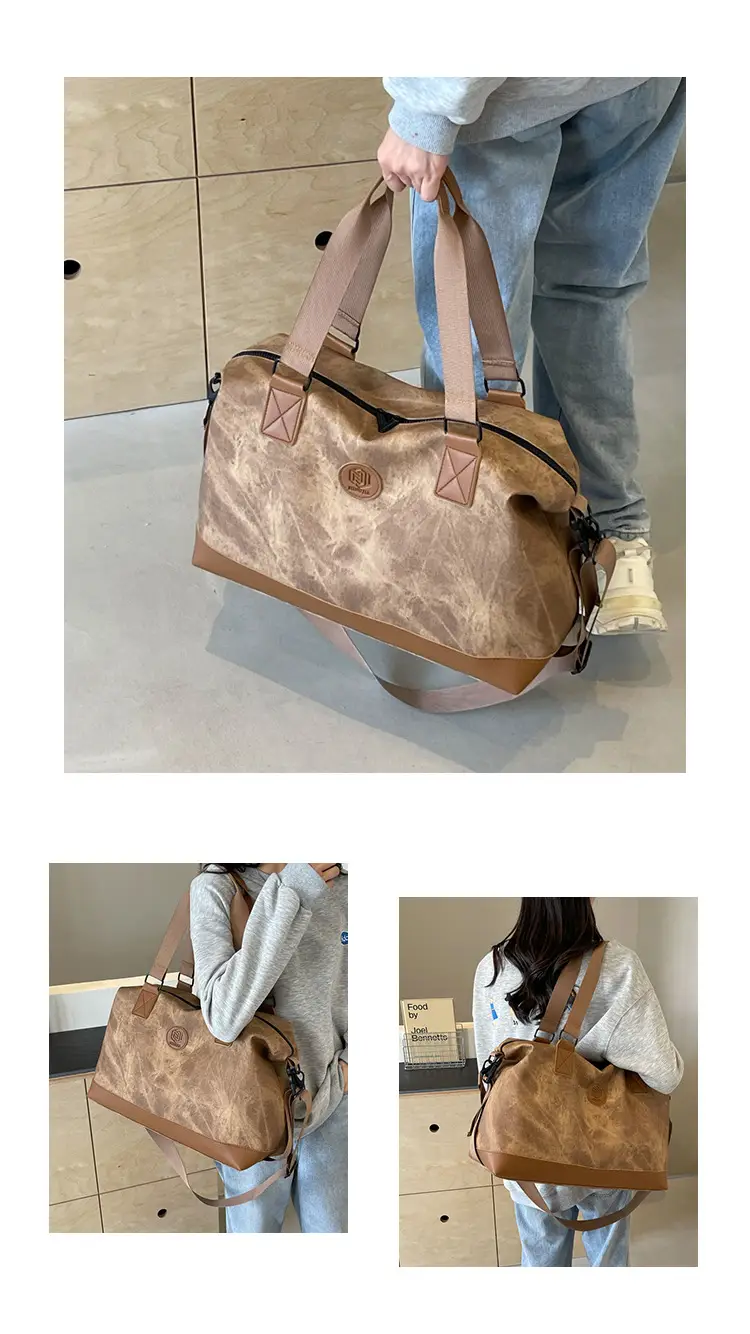Trendy White Logo Print Travel Bag with Dry Wet Separation — feature 14