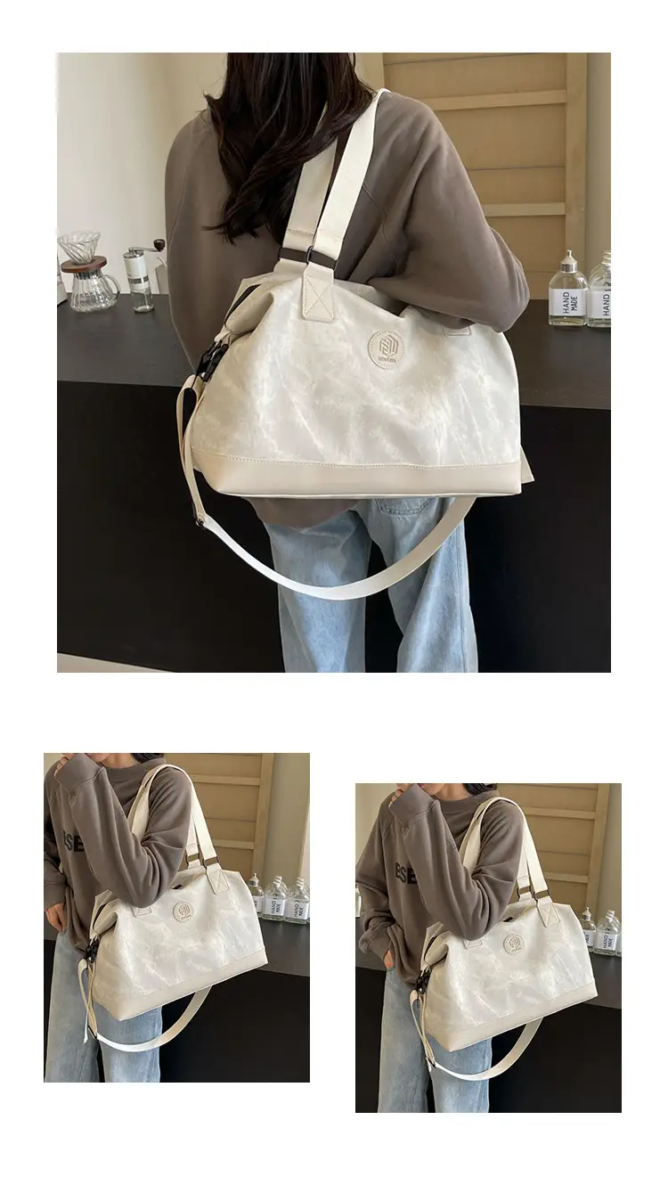 Trendy White Logo Print Travel Bag with Dry Wet Separation — feature 15