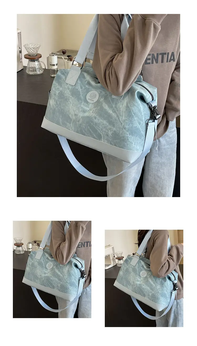Trendy White Logo Print Travel Bag with Dry Wet Separation — feature 16