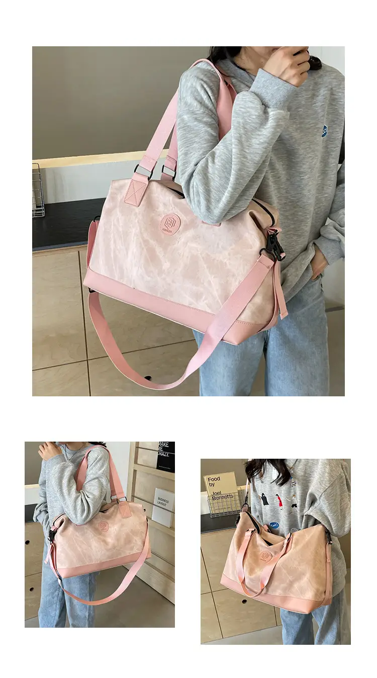 Trendy White Logo Print Travel Bag with Dry Wet Separation — feature 17