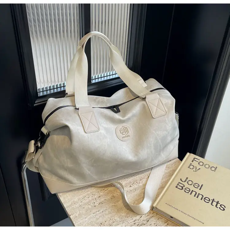 Trendy White Logo Print Travel Bag with Dry Wet Separation — feature 19