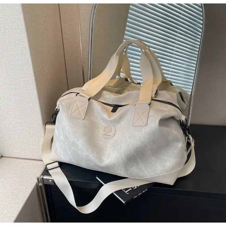 Trendy White Logo Print Travel Bag with Dry Wet Separation — feature 22