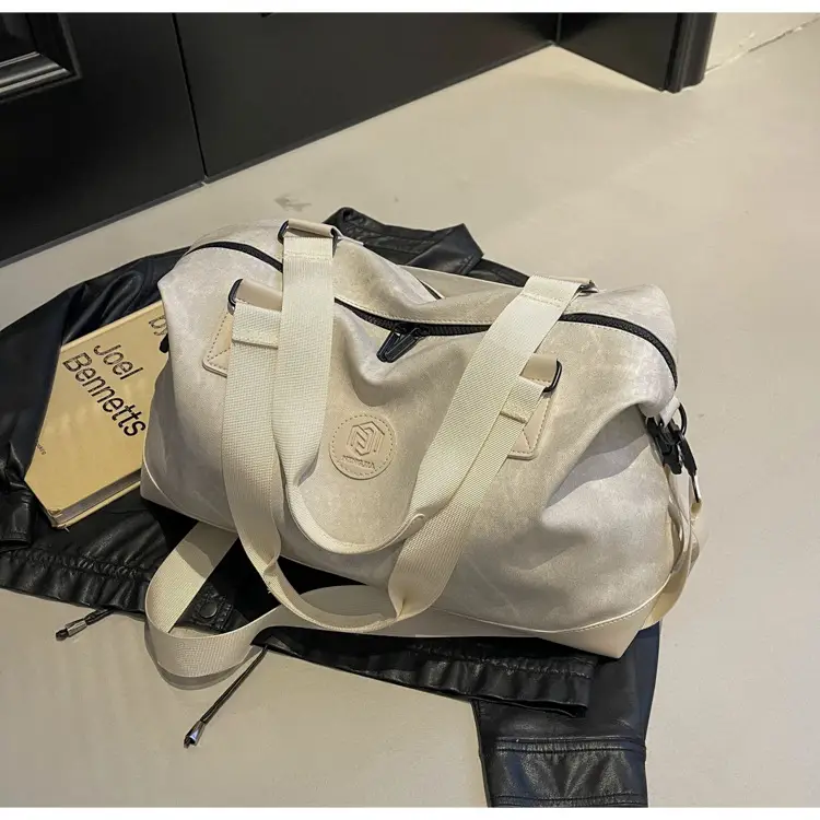 Trendy White Logo Print Travel Bag with Dry Wet Separation — feature 24
