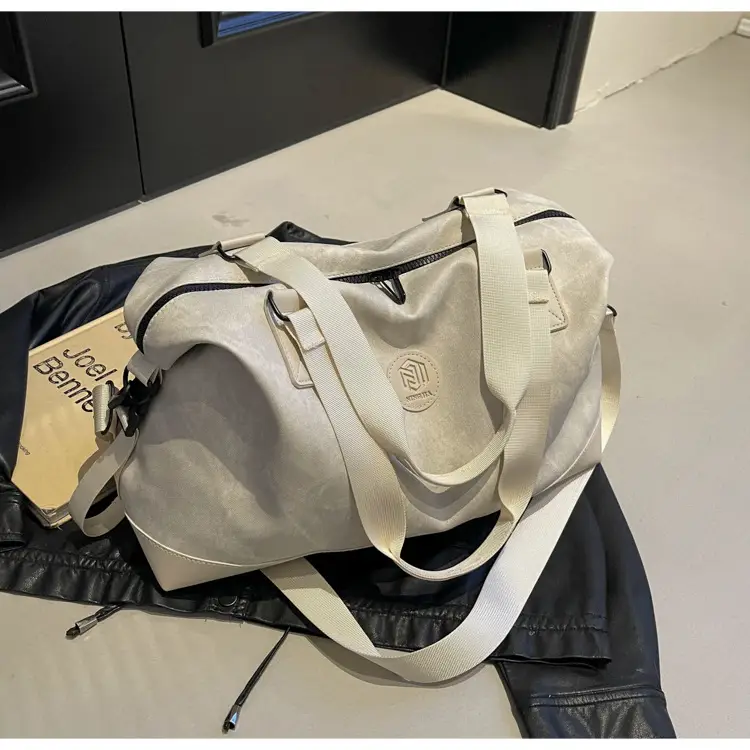 Trendy White Logo Print Travel Bag with Dry Wet Separation — feature 28