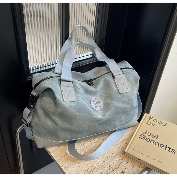 Trendy White Logo Print Travel Bag with Dry Wet Separation — feature 29