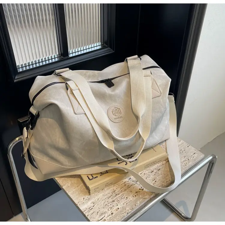 Trendy White Logo Print Travel Bag with Dry Wet Separation — feature 30
