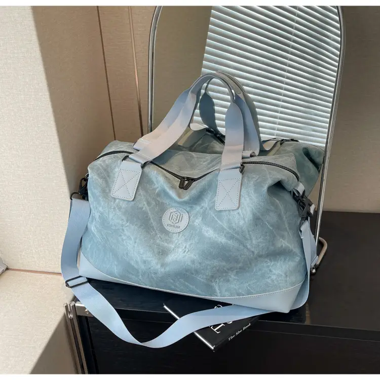 Trendy White Logo Print Travel Bag with Dry Wet Separation — feature 31