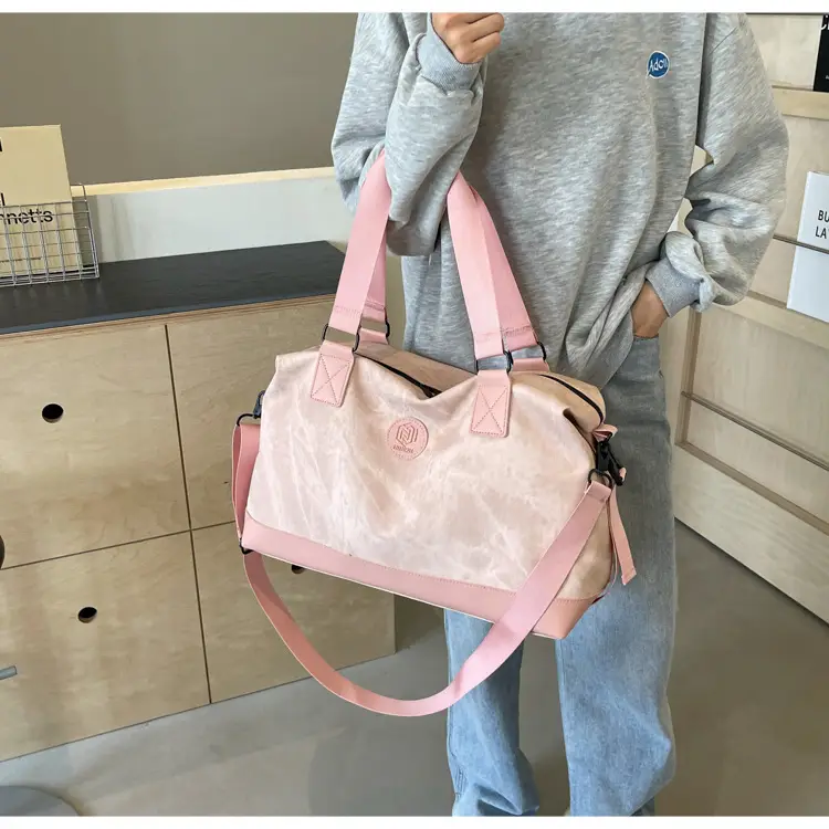 Trendy White Logo Print Travel Bag with Dry Wet Separation — feature 33