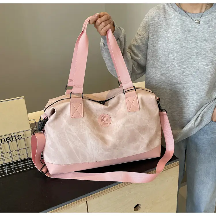 Trendy White Logo Print Travel Bag with Dry Wet Separation — feature 36