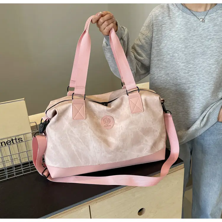 Trendy White Logo Print Travel Bag with Dry Wet Separation — feature 37