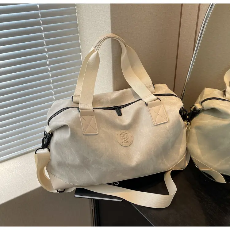 Trendy White Logo Print Travel Bag with Dry Wet Separation — feature 9