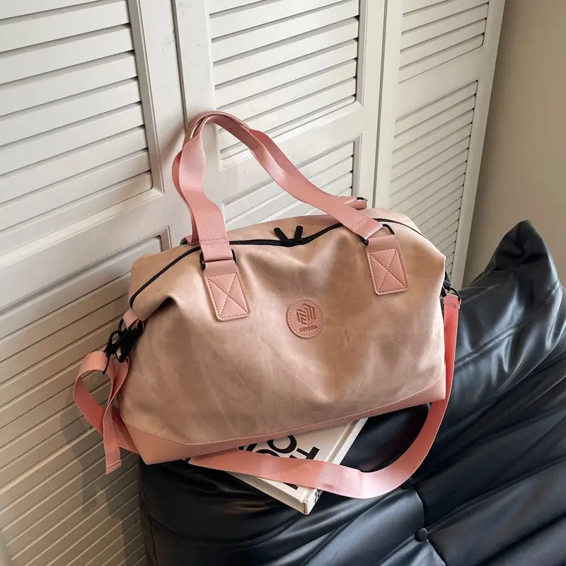 Trendy White Logo Print Travel Bag with Dry Wet Separation