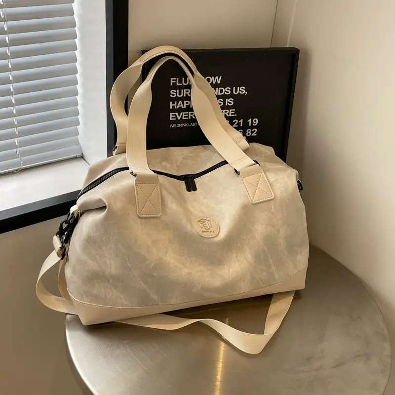 Trendy White Logo Print Travel Bag with Dry Wet Separation