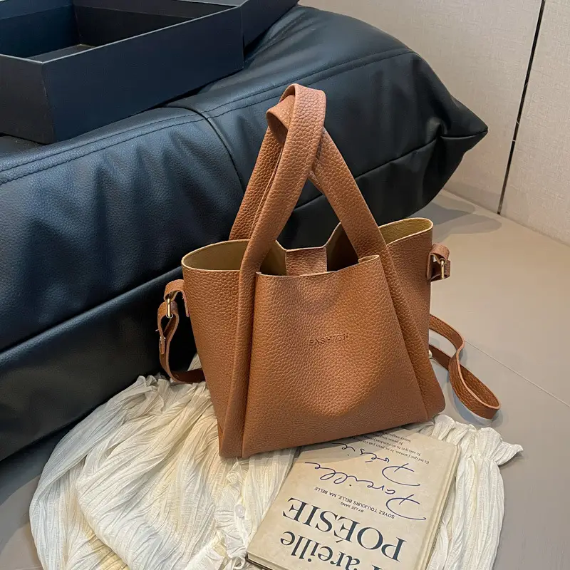 Women's Tan Litchi Pattern Shoulder Bag 2025 - Image 5
