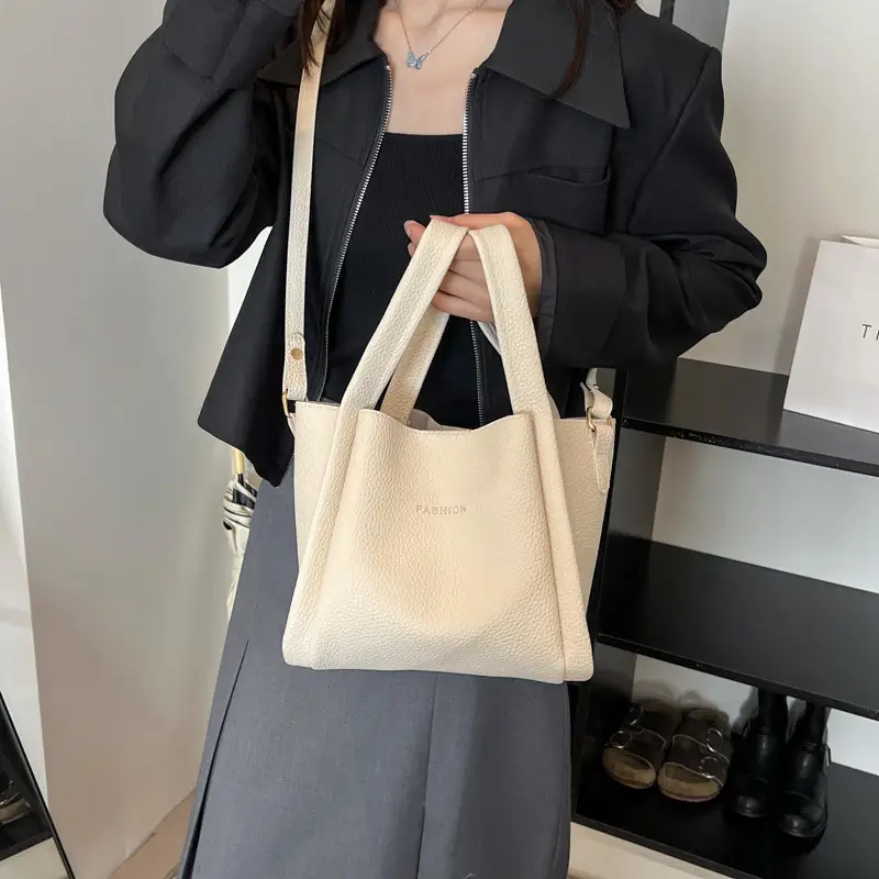 Women's Tan Litchi Pattern Shoulder Bag 2025 - Image 7