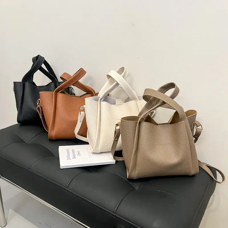Women's Tan Litchi Pattern Shoulder Bag 2025 - Image 8