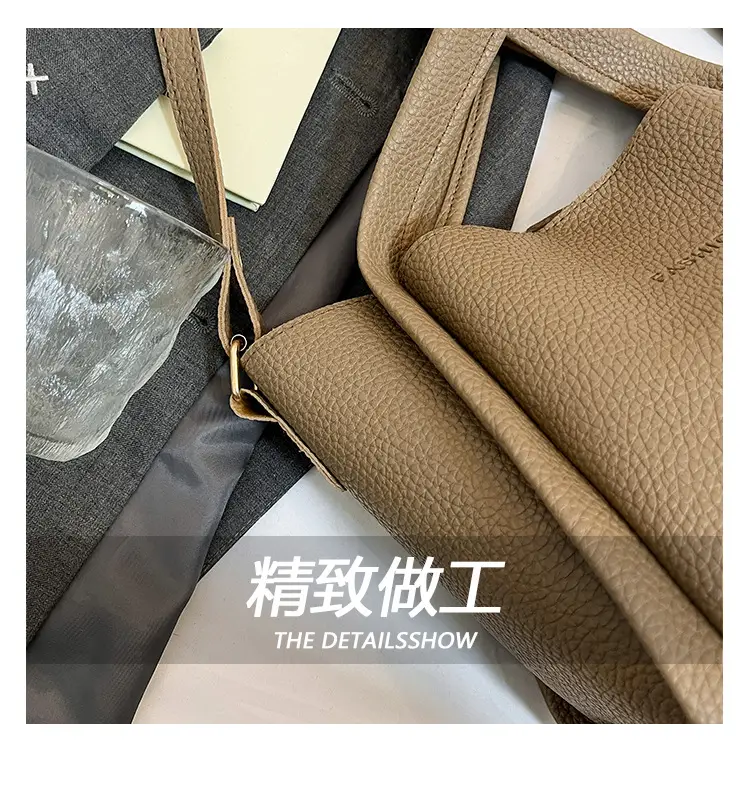 Women's Tan Litchi Pattern Shoulder Bag 2025 — feature 10