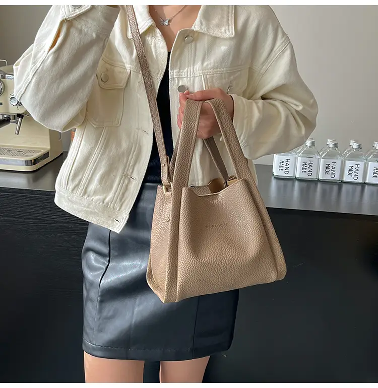 Women's Tan Litchi Pattern Shoulder Bag 2025 — feature 13