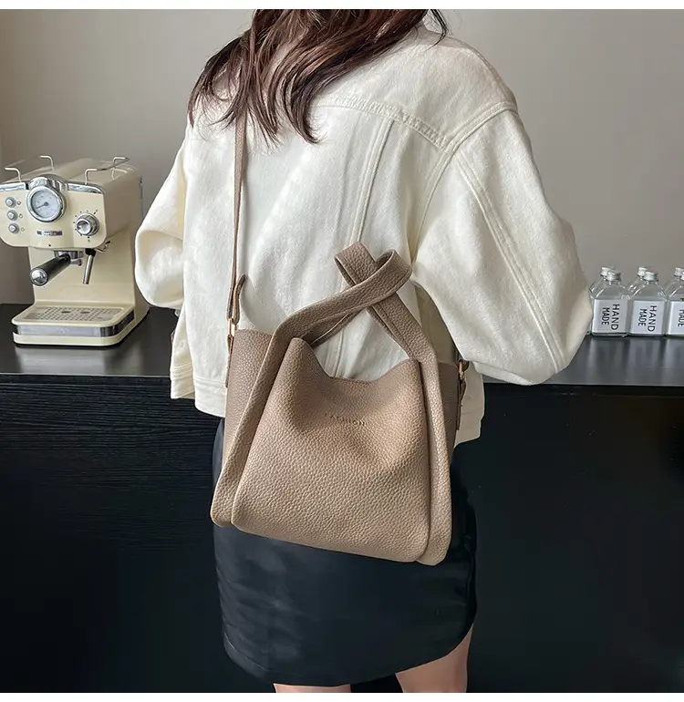 Women's Tan Litchi Pattern Shoulder Bag 2025 — feature 14