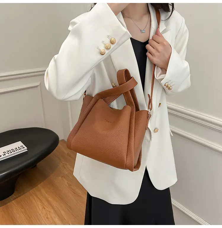 Women's Tan Litchi Pattern Shoulder Bag 2025 — feature 15