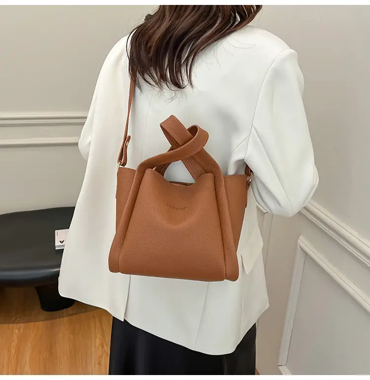 Women's Tan Litchi Pattern Shoulder Bag 2025 — feature 16