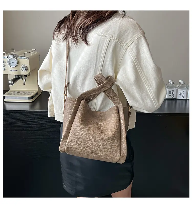 Women's Tan Litchi Pattern Shoulder Bag 2025 — feature 2