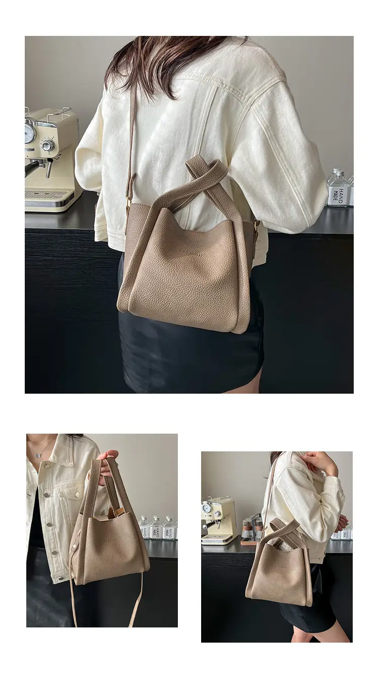 Women's Tan Litchi Pattern Shoulder Bag 2025 — feature 21
