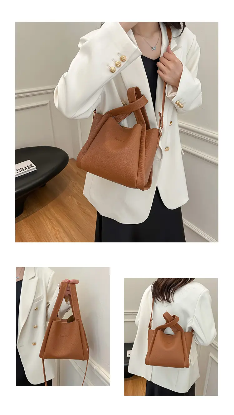 Women's Tan Litchi Pattern Shoulder Bag 2025 — feature 22