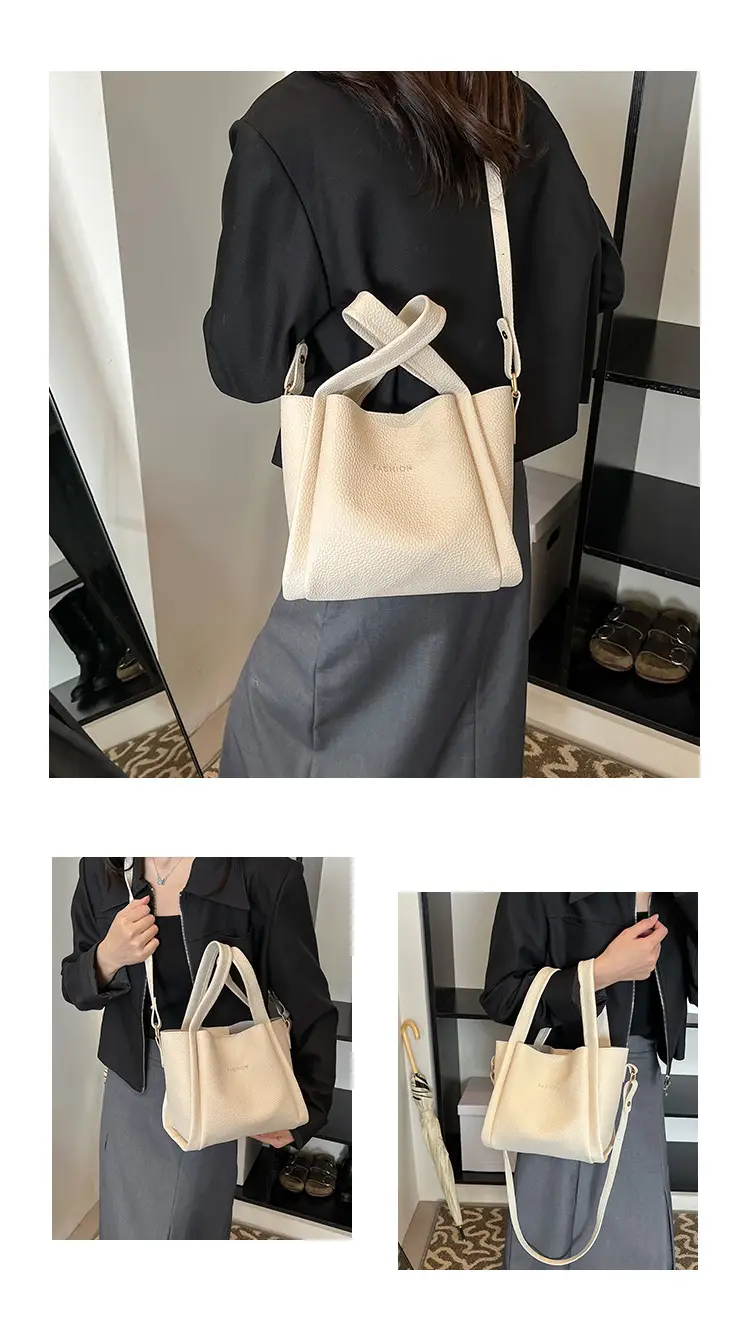 Women's Tan Litchi Pattern Shoulder Bag 2025 — feature 24