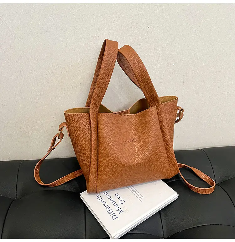 Women's Tan Litchi Pattern Shoulder Bag 2025 — feature 27