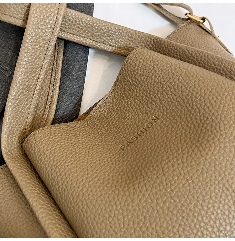 Women's Tan Litchi Pattern Shoulder Bag 2025 — feature 7