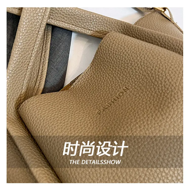 Women's Tan Litchi Pattern Shoulder Bag 2025 — feature 9