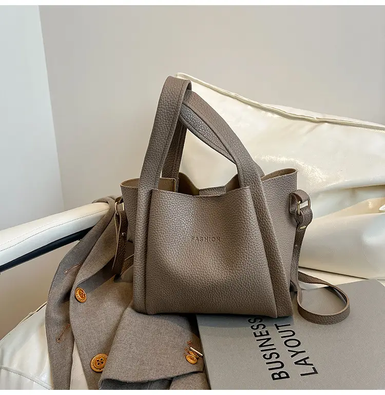 Women's Tan Litchi Pattern Shoulder Bag 2025 - Image 3