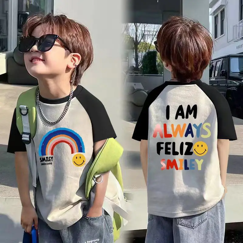 100% Cotton Boys' T-Shirt "I AM ALWAYS FELIZ MILEY" Summer Style - Image 7