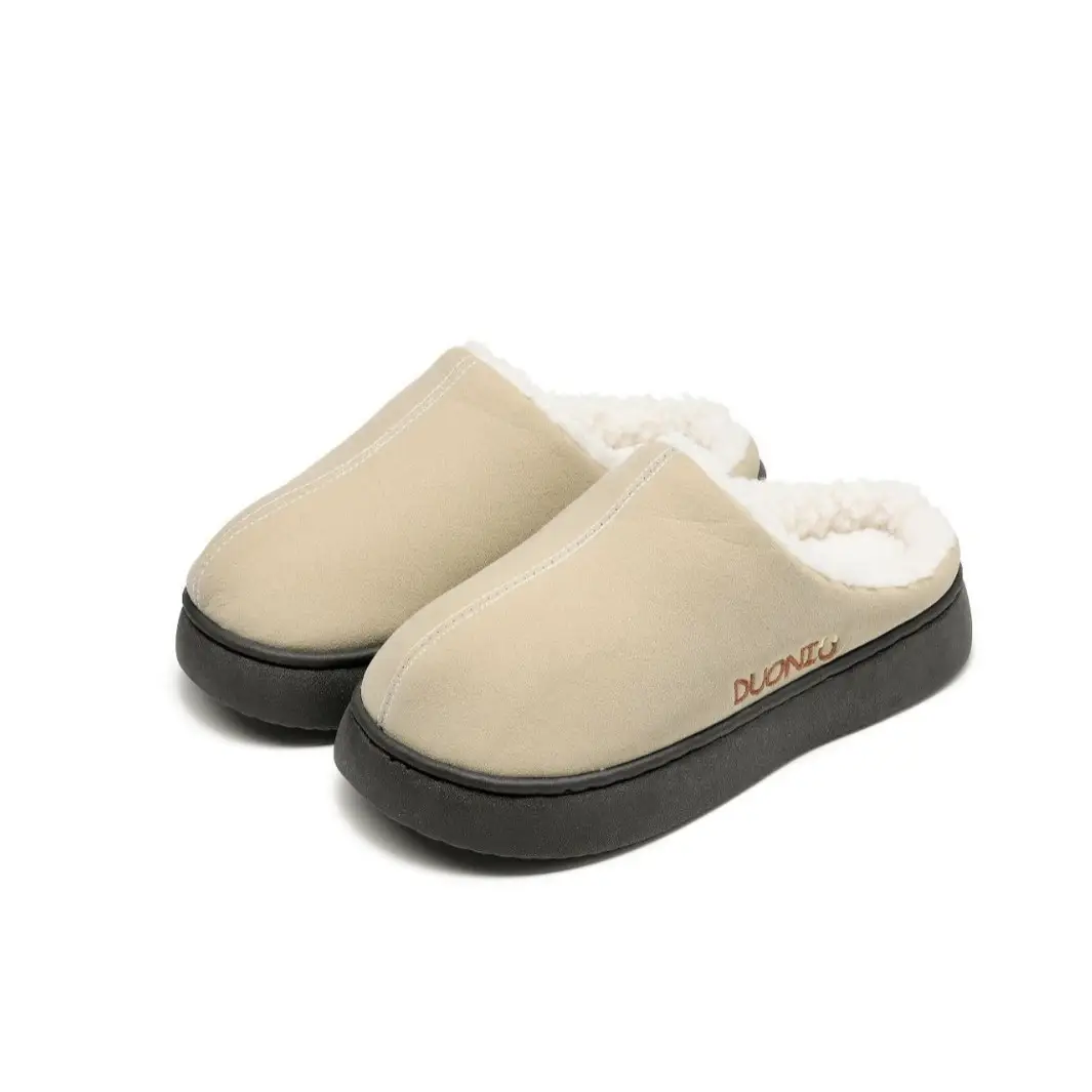 Thick-soled warm cotton slippers women's winter fleece-lined thickened non-slip plush slippers for home men's winter outdoor wear