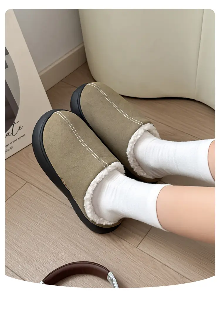 Thick-soled warm cotton slippers women's winter fleece-lined thickened non-slip plush slippers for home men's winter outdoor wear — feature 10