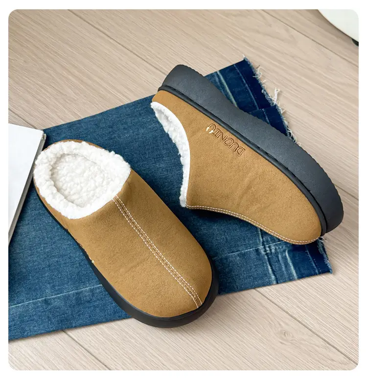 Thick-soled warm cotton slippers women's winter fleece-lined thickened non-slip plush slippers for home men's winter outdoor wear — feature 16