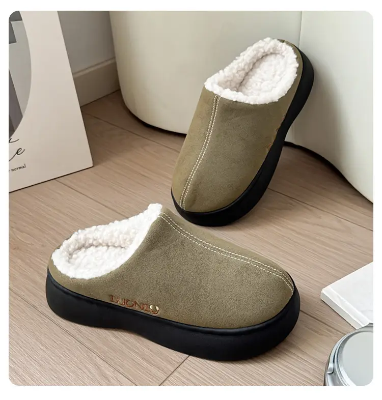 Thick-soled warm cotton slippers women's winter fleece-lined thickened non-slip plush slippers for home men's winter outdoor wear — feature 17