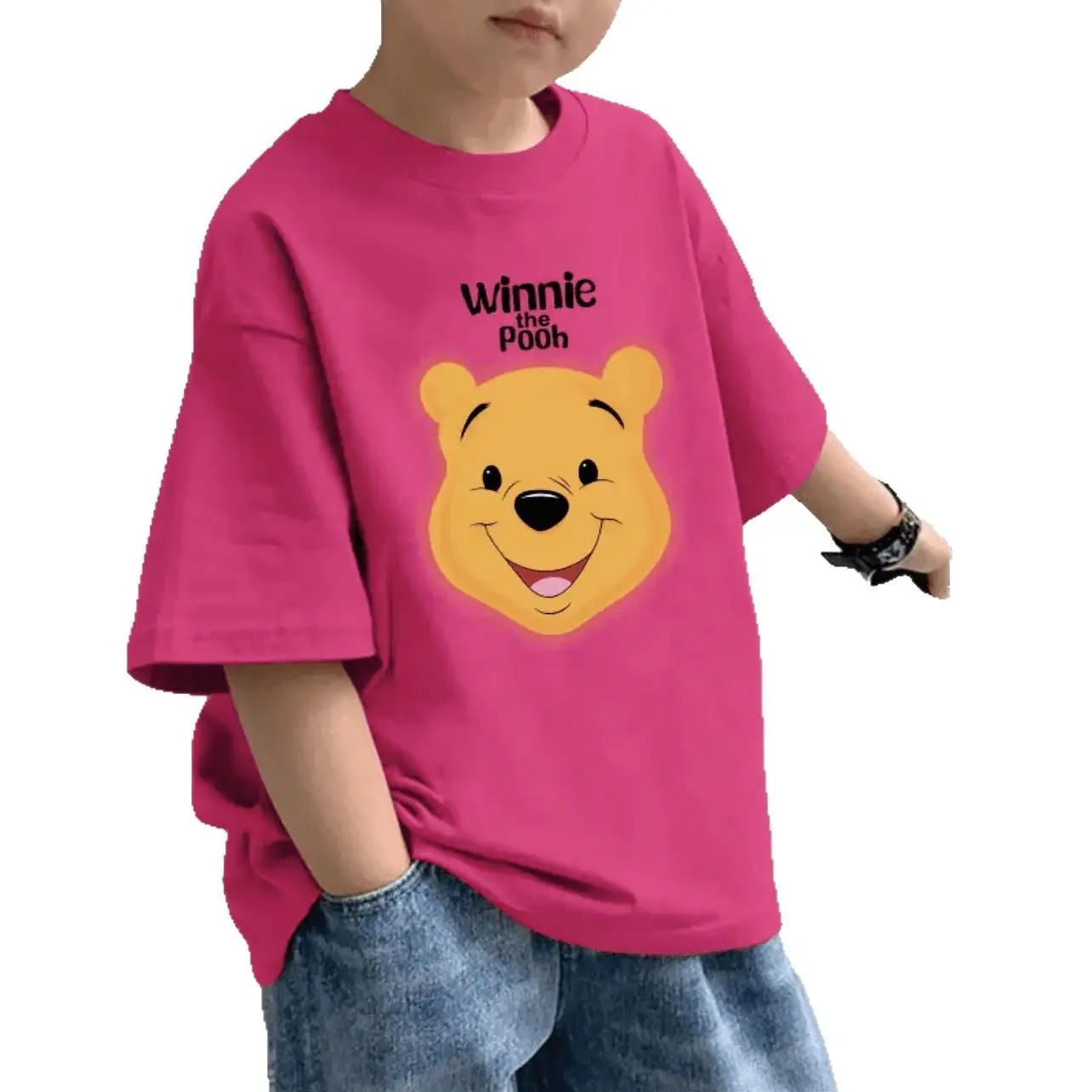 2025 Boys Pure Cotton Cartoon Print T-Shirt Pink