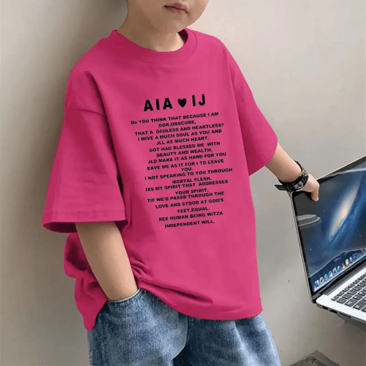 2025 Boys Pure Cotton Cartoon Print T-Shirt Pink