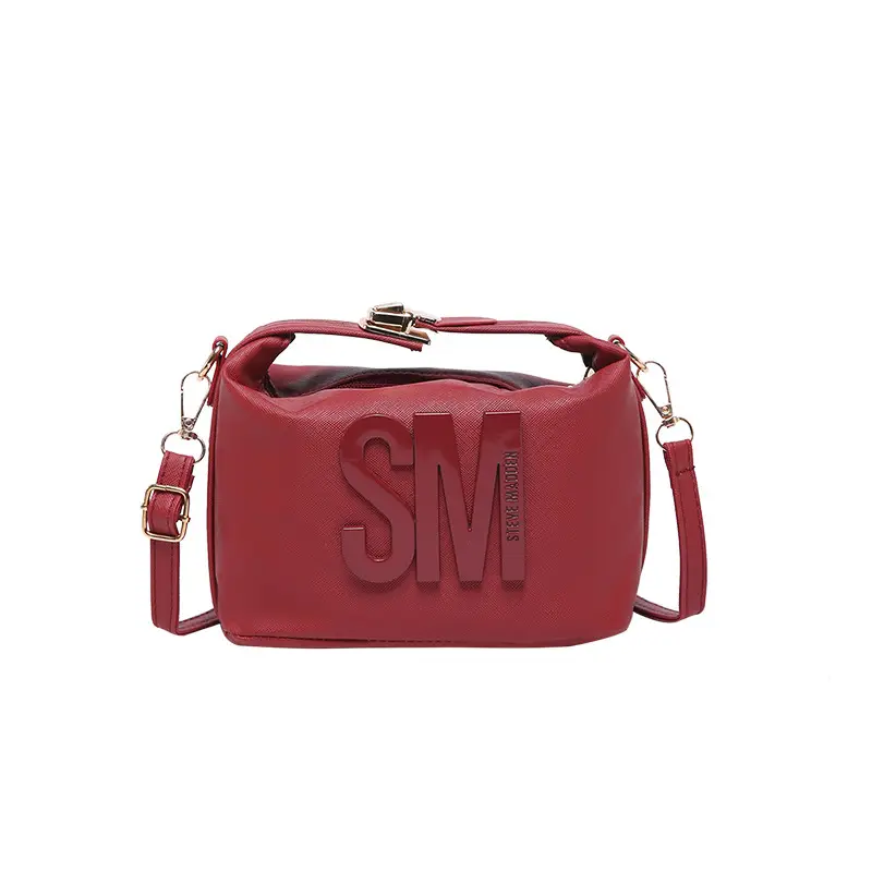 Red Embossed Crossbody Bag with Gold Chain - Image 10