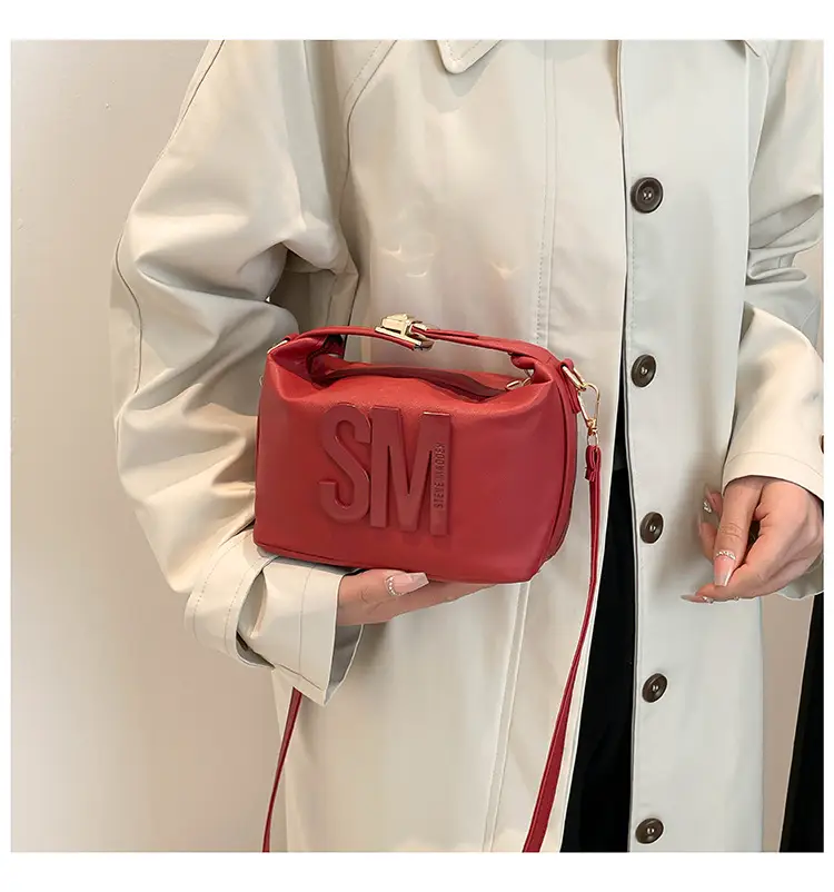 Red Embossed Crossbody Bag with Gold Chain — feature 21