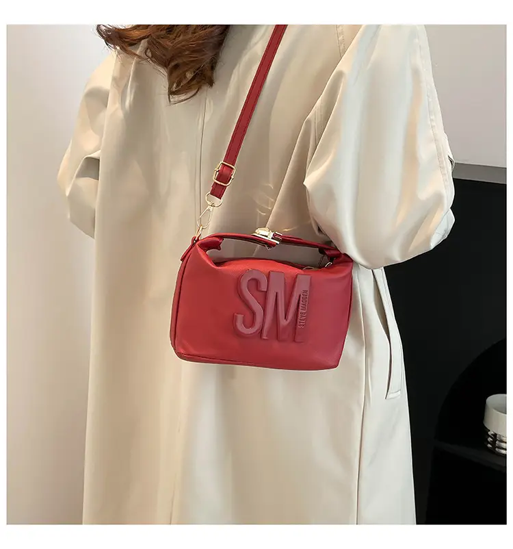 Red Embossed Crossbody Bag with Gold Chain — feature 22