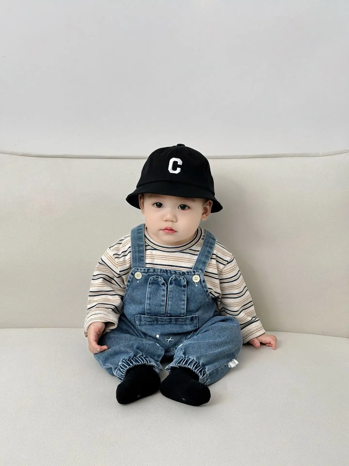 Baby Western Suit Striped T-Shirt Denim Overalls Set - Image 5